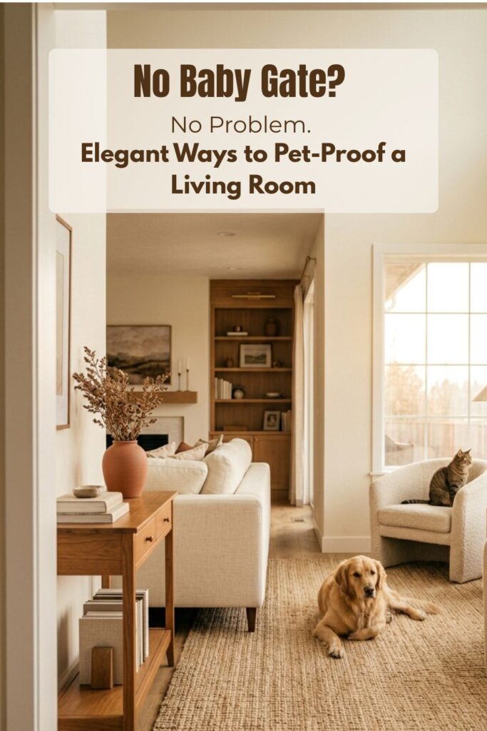 How to pet-proof a living room without a baby gate — dog and cat relaxing in a stylish, gate-free space